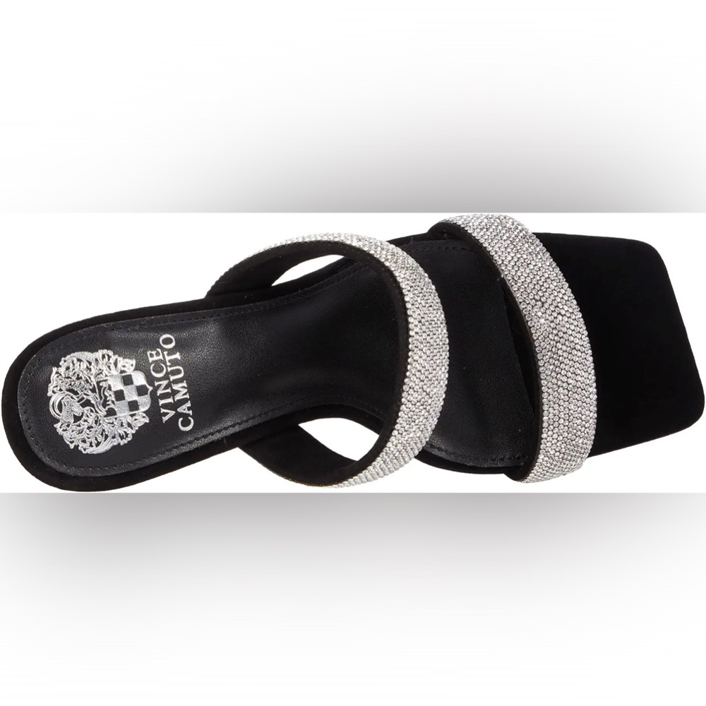 NWT Vince Camuto Sparkling Crystal Aslee2 Slide Heel Sandal Black Rhinestone - Picture 5 of 9